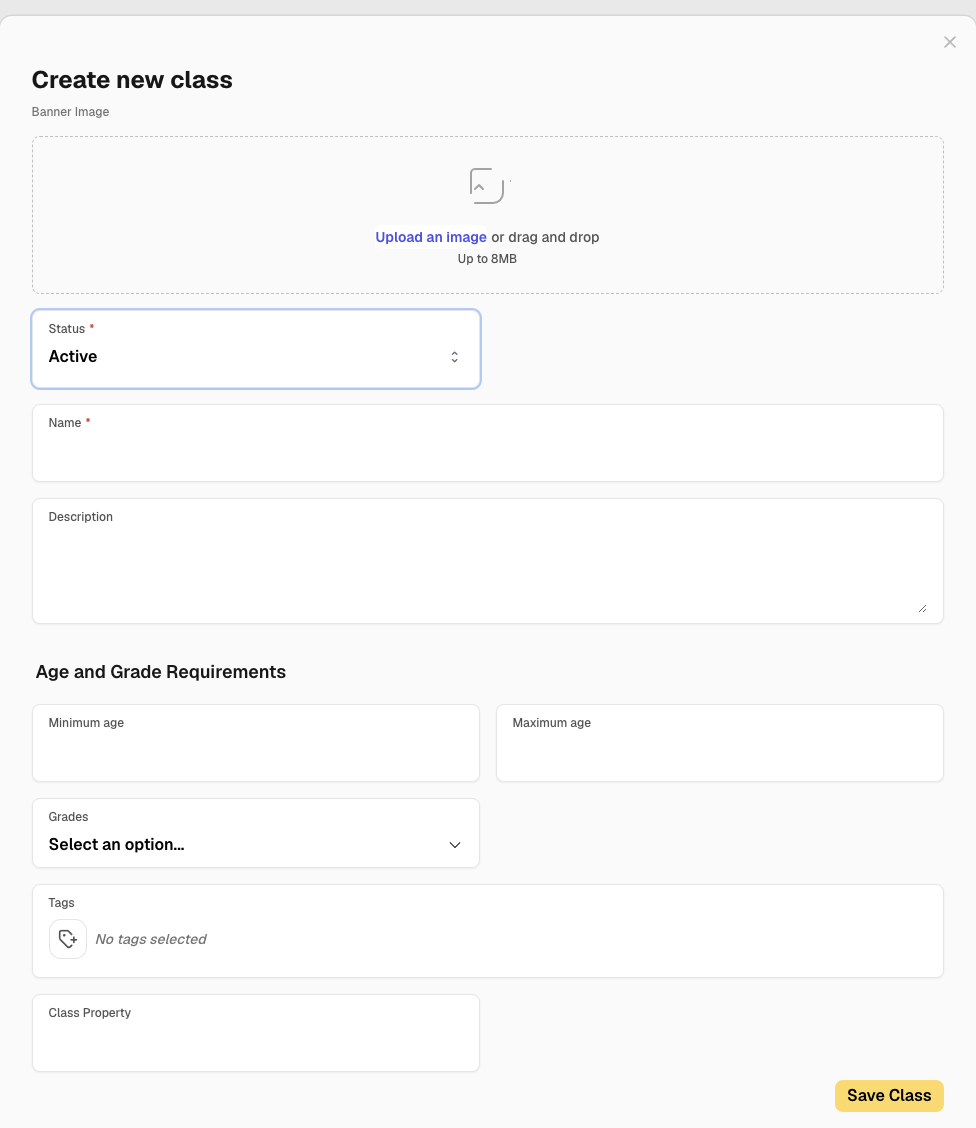 Create new class dialog
