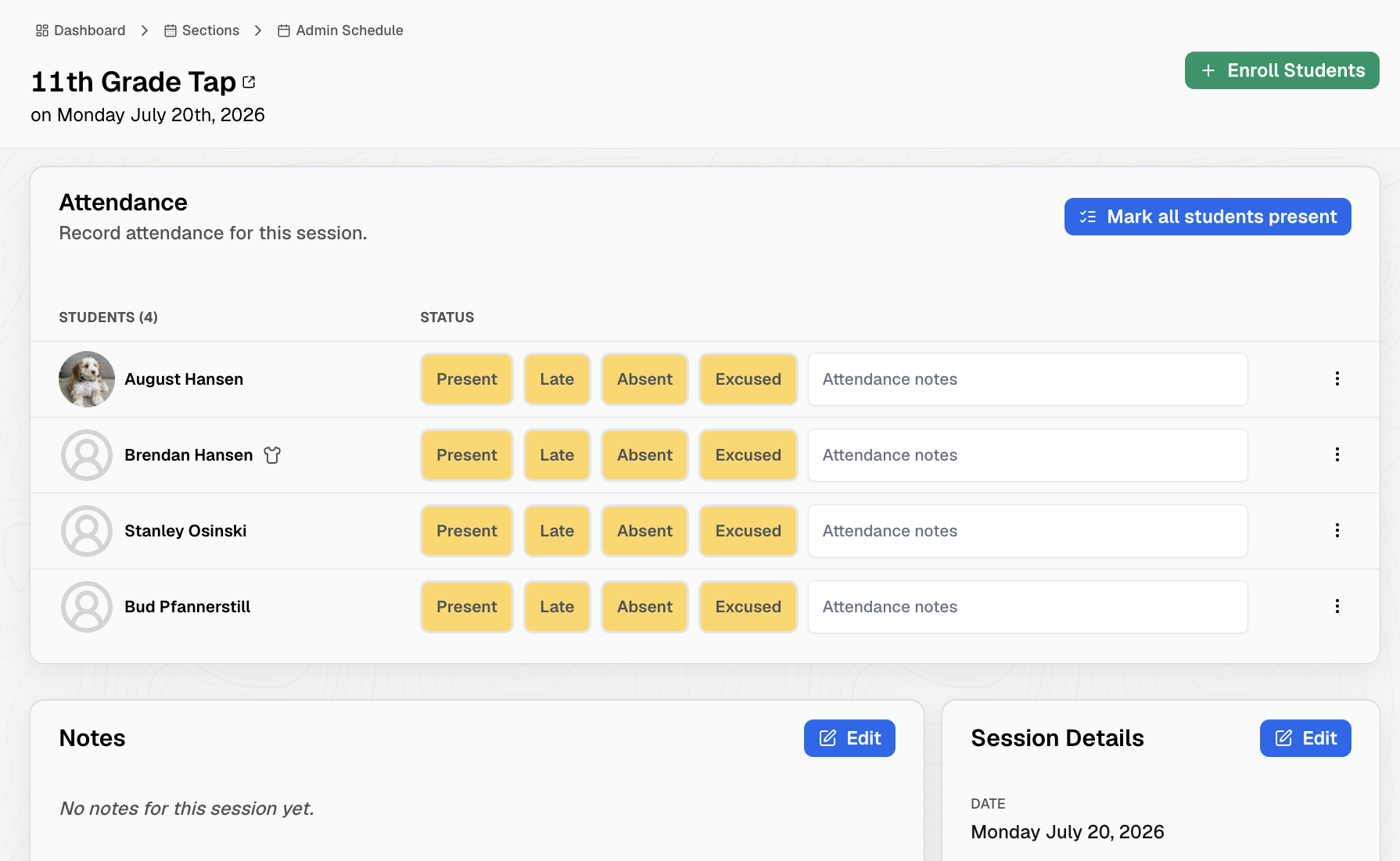 The Attendance Page